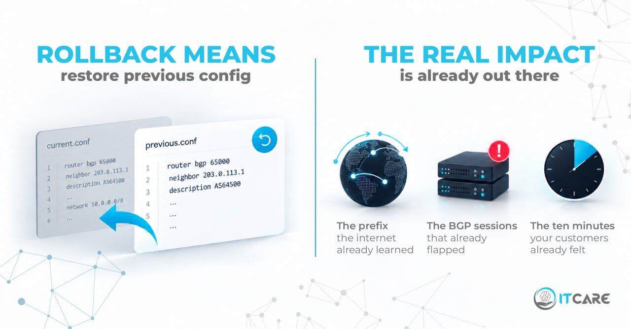 Network change management QA stages from config validation to post-change verification
