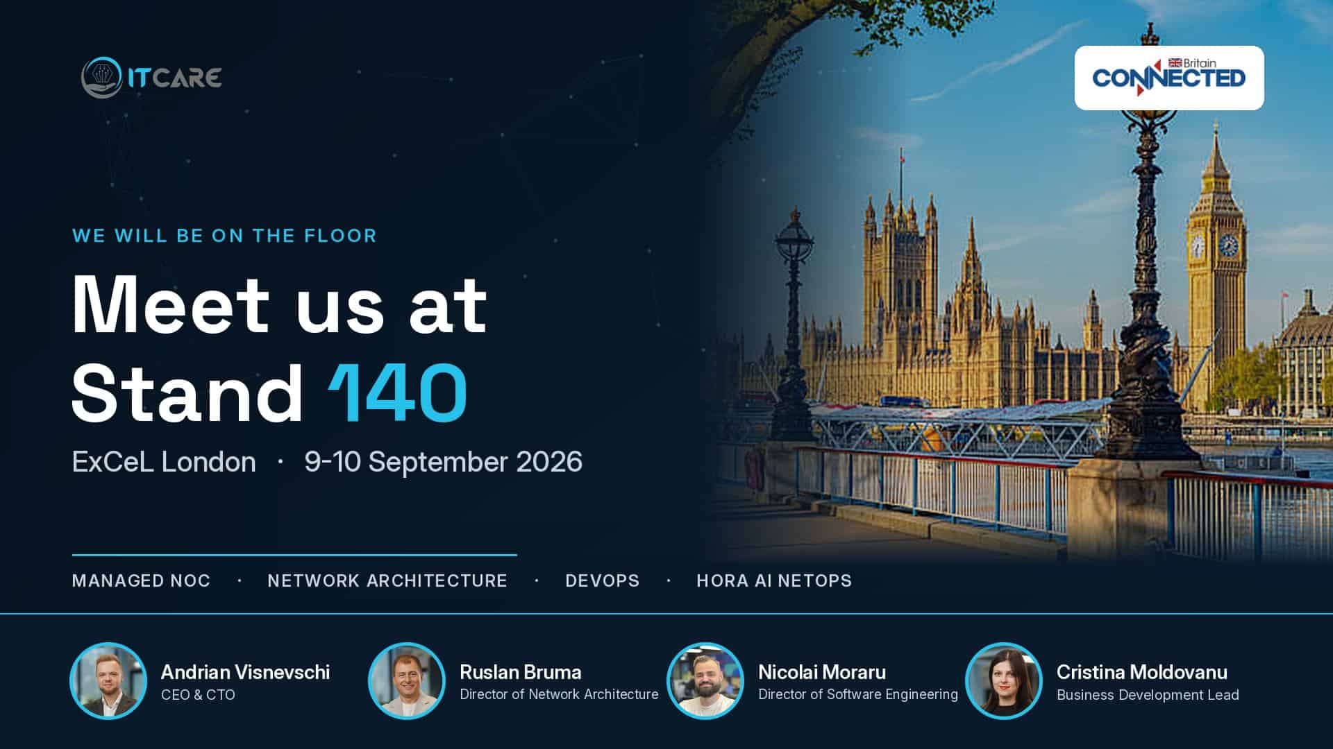 ITcare stand 140 at Connected Britain 2026, ExCeL London