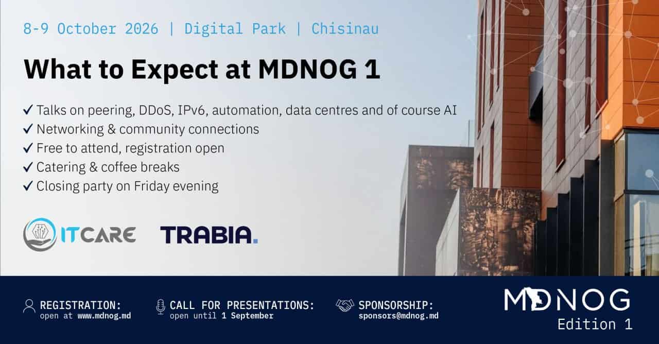 MDNOG 1, Moldova's first Network Operators Group meeting, 8–9 October 2026 at Digital Park, Chisinau